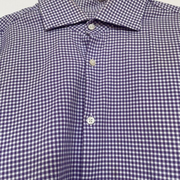 Boss Hugo Boss Sharp Fit Button-Down Purple Gingham Shirt, 34 /35, 17.5‎ in - Picture 3 of 10